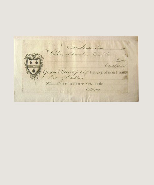  Bewick Workshop; Coal Shipping Certificate for Grand Moor Colliery.  Bewick, Thomas.