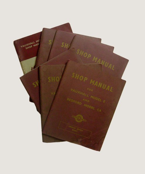  Shop Manual for Vauxhall Model E (Velox and Wyvern) and Bedford Model CA (10-12 cwt Van and Chassis) [set of 7 manuals].  