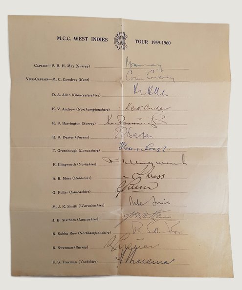  M. C. C. West Indies Tour 1959-1960 [Cricket Signatures/ Sporting Ephemera].  May, P. B. H. et al.