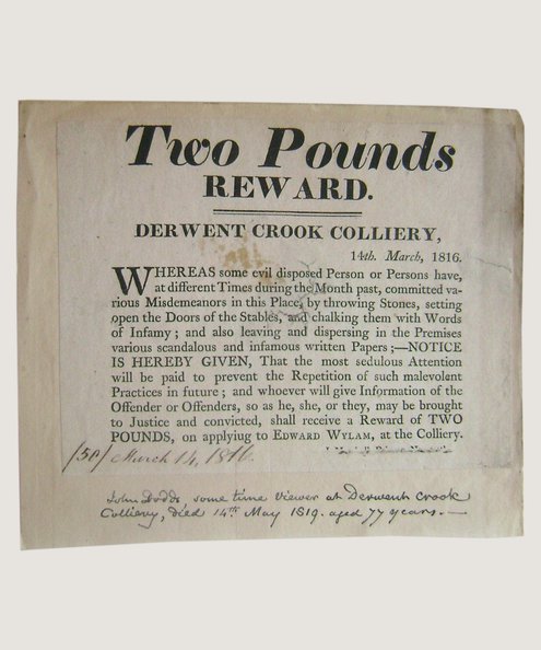  Two Pounds Reward [Coal Mining Handbill].  
