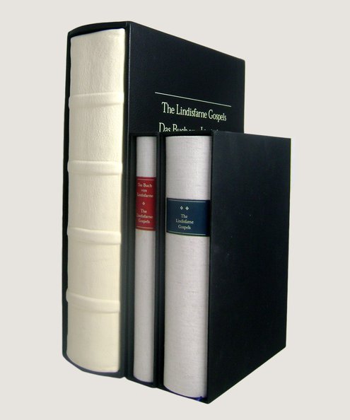  The Lindisfarne Gospels/Das Büch von Lindisfarne, British Library Cotton MS Nero D IV; Fine Art Facsimile [with] Commentary volumes by Brown, Michelle P: <em>The Lindisfarne Gospels Society, Spirituality and the Scribe</em> with English text [and] <em>Das Buch von Lindisfarne</em> with German text.  