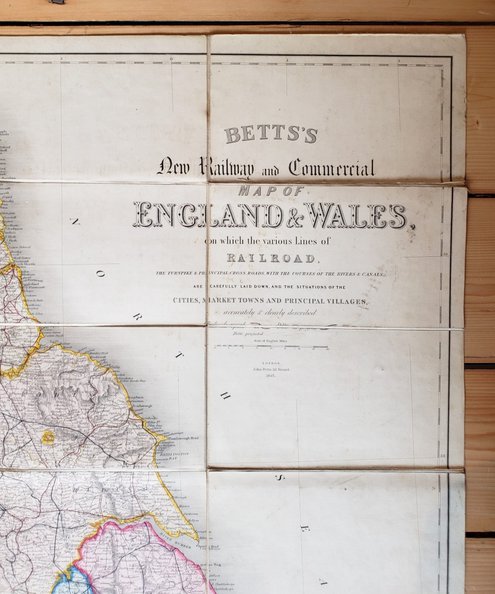  Betts' New Railway and Commercial Map of England & Wales on which the Various Lines of Railroad, the Turnpike & Principal Cross Roads with the Courses of the Rivers & Canals are Carefully Laid Down, and the Situations of the Cities, Market Towns and Principal Villages accurately and clearly described.  Betts, John.