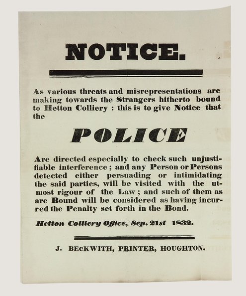  Notice. [Coal mining ephemera].  Hetton Colliery Office.