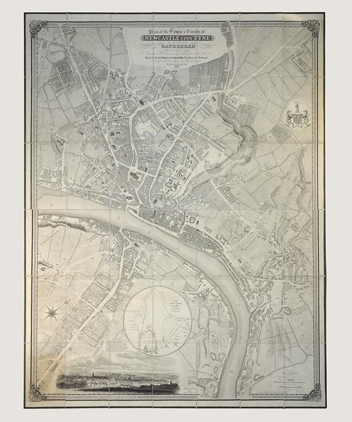  Plan of the Town & County of Newcastle upon Tyne and the Borough of Gateshead with their respective suburbs.  [“The Finest Engraved Map of Newcastle Ever Printed”].  Oliver, Thomas.