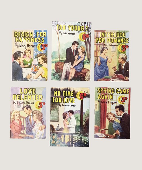 Six romance novellettes from the 'New Moon' series: No Time for Love; Love Relented; Spring Came Again; Too Young?; Design for Happiness; Interlude for Romance.  Carew, Gordon; Hayes, Laura; Laydon, Glen; Newton, Lois; Norman, Mary; Warner, Dean.