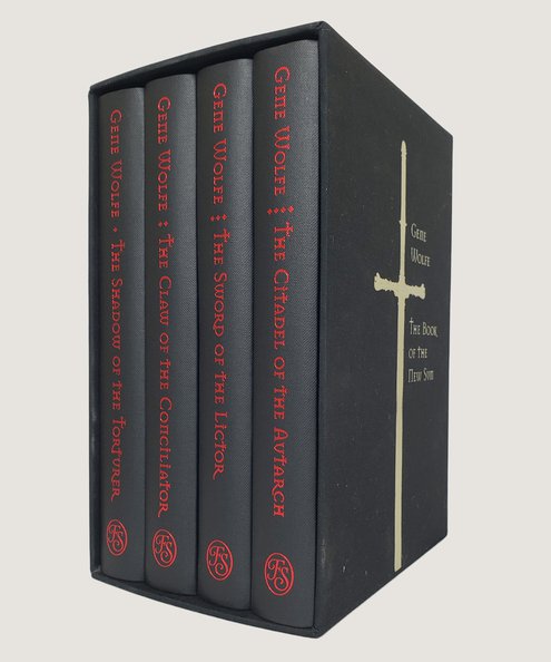  The Book of the New Sun: Volume I The Shadow of the Torturer [with] Volume II The Claw of the Conciliator, Volume III The Sword of the Lictor [and] Volume IV The Citadel of the Autarch [boxed set SIGNED by author, introducer and illustrator].  Wolfe, Gene.