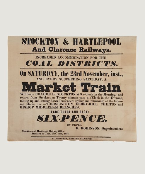  Stockton & Hartlepool and Clarence Railways [Railway Handbill].  Anon.