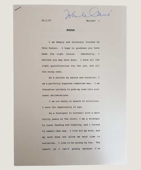  Address to the Morrab Library. [SIGNED].   Le Carre, John.