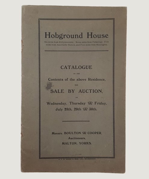  Hobground House: Catalogue of Valuable Modern and Antique Furnishings of the Residence... [Estate Sale / Auction catalogue].  