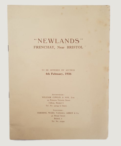  Particulars, Plan. Photograph & Conditions of Sale of the Delightful Country residence known as "Newlands", Frenchay [Estate Sale /Auction catalogue].  